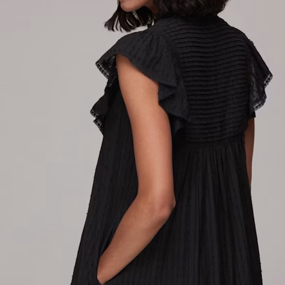 NWOT WHISTLES Black Pintuck Frill Cotton Dress Size 6 - Picture 3 of 9